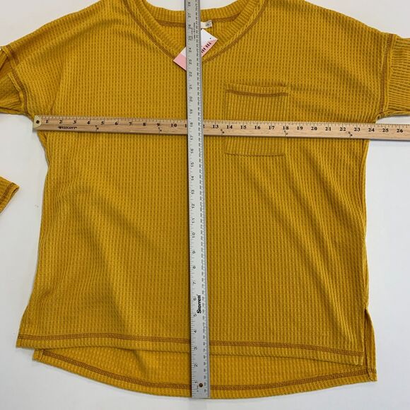 Reb. in J. 220 Kendra Sweater Womens XL Mustard Waffle Knit Drop Shoulder V Neck - Picture 6 of 10